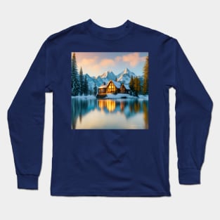 Cozy Mountain Cabin by a Lake Long Sleeve T-Shirt